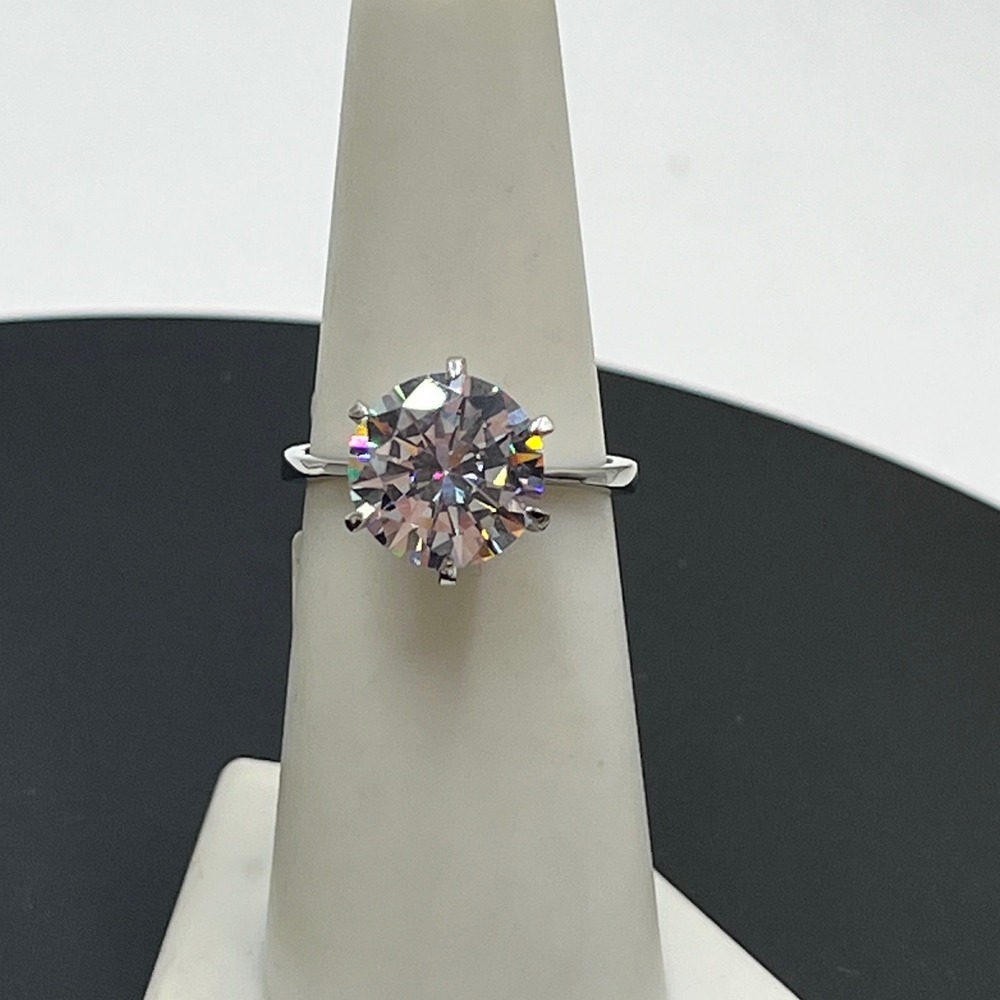 White Gold Rhodium Stainless Steel 2.04 CTW Cubic Zirconia Sz 6.5 Solitaire Ring